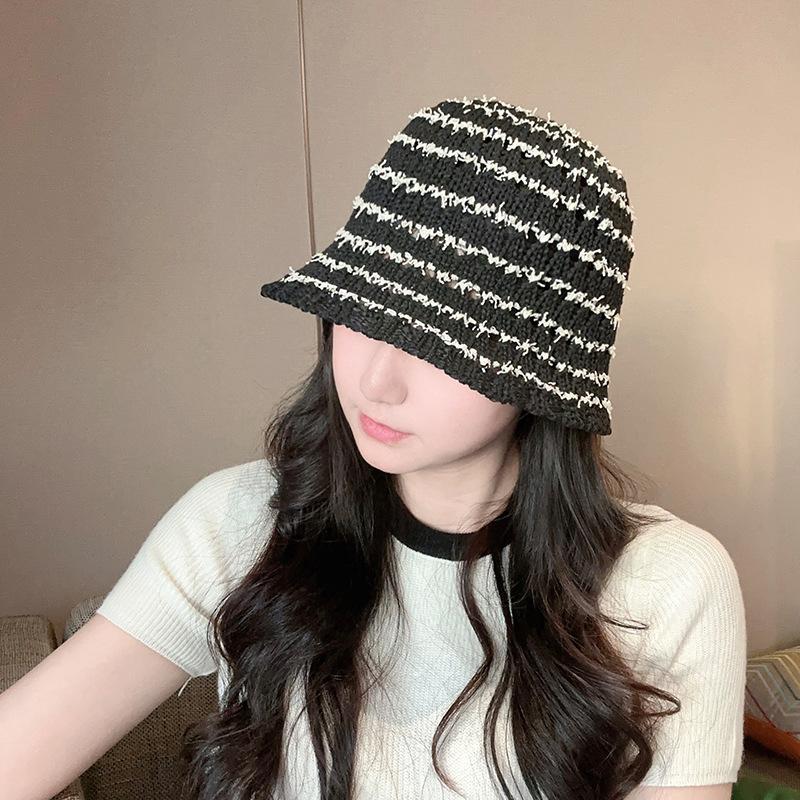 Women's Summer Straw Fisherman Hat, Sunshade, Face-Slimming Bucket Hat, Korean Style, Countryside Style, Lace Hollow Design, Versatile Bucket Hat