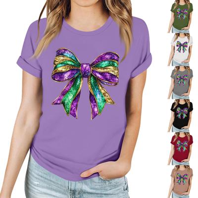 Women's Casual Carnival Print T-Shirt Round Neck Pullover Short Sleeve Top