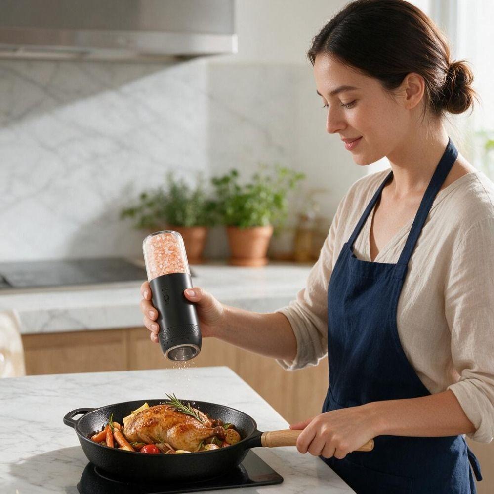2PCS Adjustable Burr Electric Salt and Pepper Grinder Gravity Sensing Kitchen Spice Grinder Steak