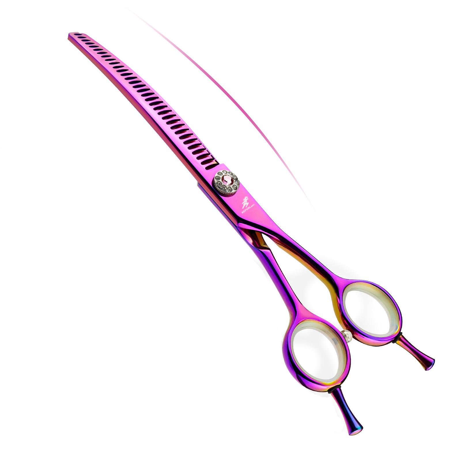 

7.0 inch JP440C pink dense tooth curved tooth cosmetic scissors curved scissors, pet trimming scissors curved tooth scissors 7.0inch colorful fishbone teeth hy01-7032