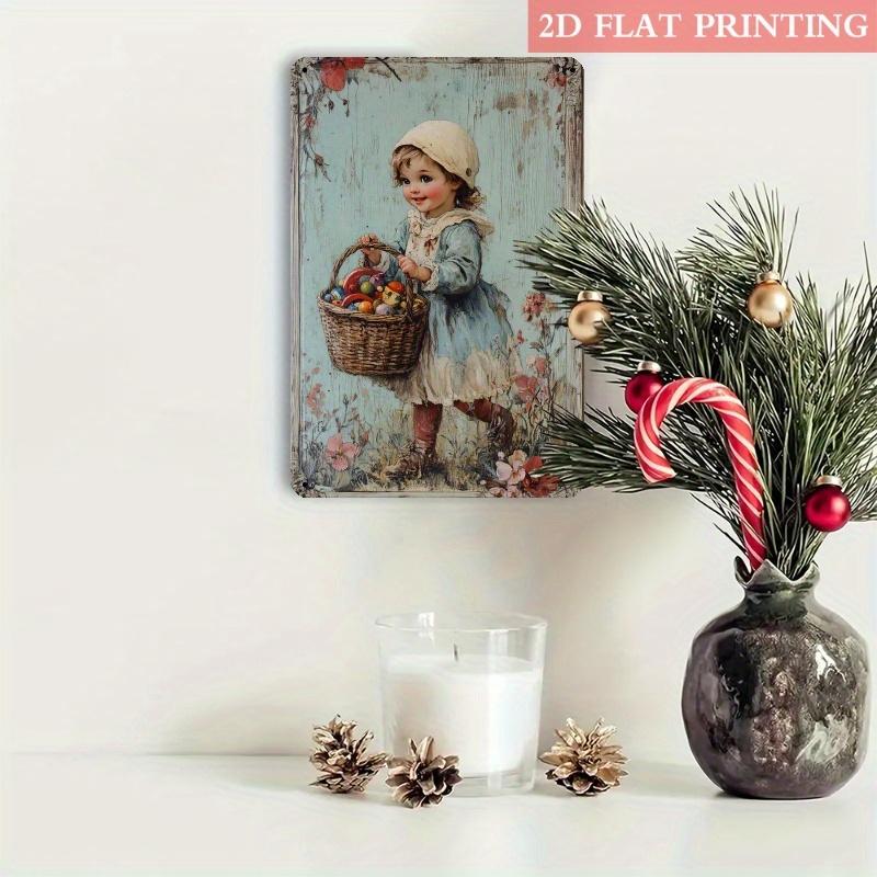 2D Flat, 1pc Vintage Metal Wall Sign - Little Girl with Toys Rustic Farmhouse Decor, 8x12 Inch Iron Country Charm Art