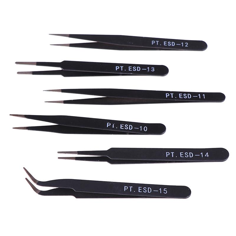 6Pcs Anti-Static Esd Tweezers Repair Tool Precision Curved Straight Tweezers