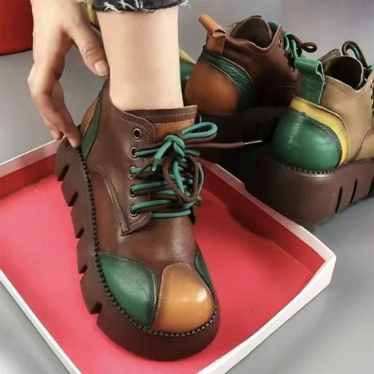 Thick-soled Martin Boots Autumn and Winter New Retro Color Lace-up Short Muffin-bottom Boots