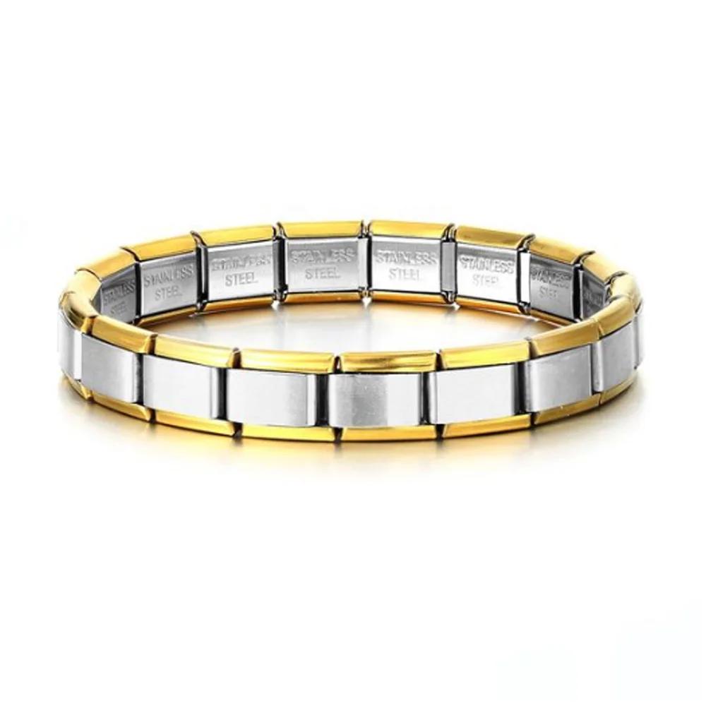 Italian Charm Link Stainless Steel Golden Bracelet for Woman Men DIY Making 9mm Bead Silver Color Retro Bangle Jewelry