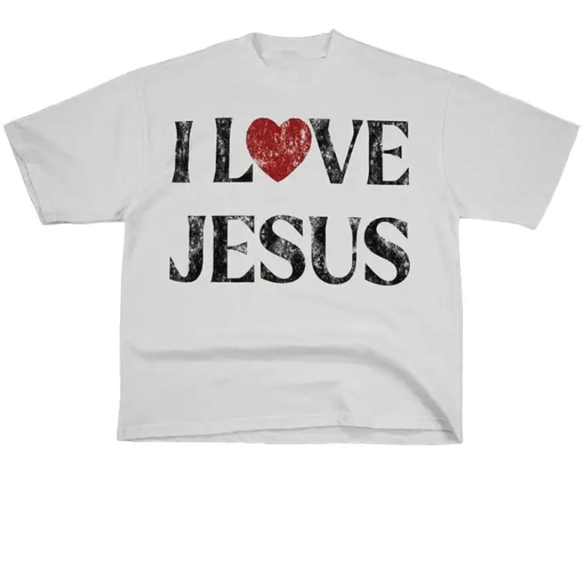 

Vintage Y2k Tops I Love Jesus Graphic Print TShirt for Men Women Print Cotton Sports Leisure Crewneck Giftt Casual Top Unseix S