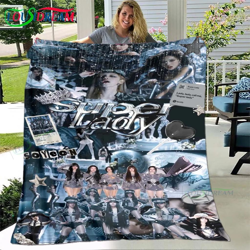 Korean Kpop Girl Group-Yuqi-Soyeon Print Four Seasons Blanket Sofa Cover Travel Bed Plush Blanket Office Break Blanket Gift