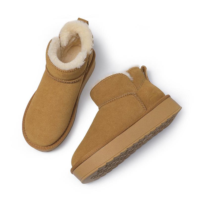 Streng ausgewählte Samt-Schneestiefel mit dicker Sohle für Damen Winter neue Samt verdickte wasserdichte Muffin-Kurzschaft-Erhöhung Baumwollschuhe für Damen