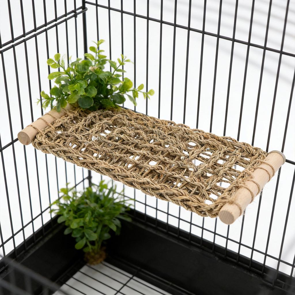 Bird Hammock Parrot Rope Perch Straw Climbing Chewing Stand for Lovebird Conure Budgie Parakeet Large Woven Net Exercise Bridge