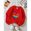 Kids Unisex Crewneck Sweatshirt, Watercolor Rainbow Heart With Black Ink Splash Print Soft Fleece Pullover For Kids Over 4 Years Old