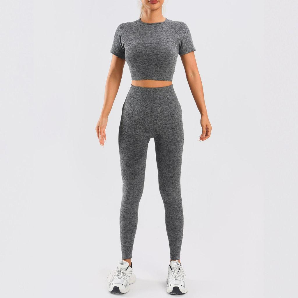 Women's Yoga Fitness Set: Camisole Bra, Short Sleeve Top & High Waist Hip-Lifting Pants