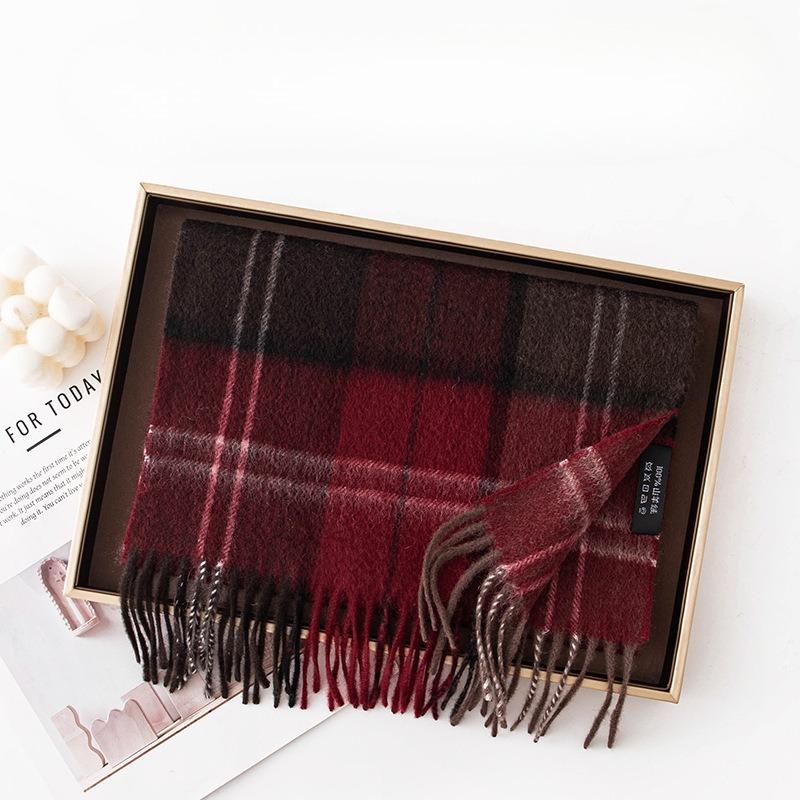 British Style Classic Red Plaid Cashmere Scarf for Women Cashmere Shawl Dual Purpose Warm Scarf