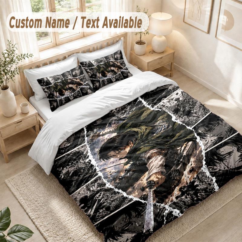 Attack On Titan Bedding Set, 1 Duvet Cover & 2 Pillowcases Soft Comfortable Bedroom Home Textile Decor