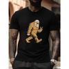 European Sizes Casual T-Shirt, Rock Sasquatch with Glasses, Geometric Pattern, Crew Neck, Regular Fit, Slight Stretch, Summer Wear