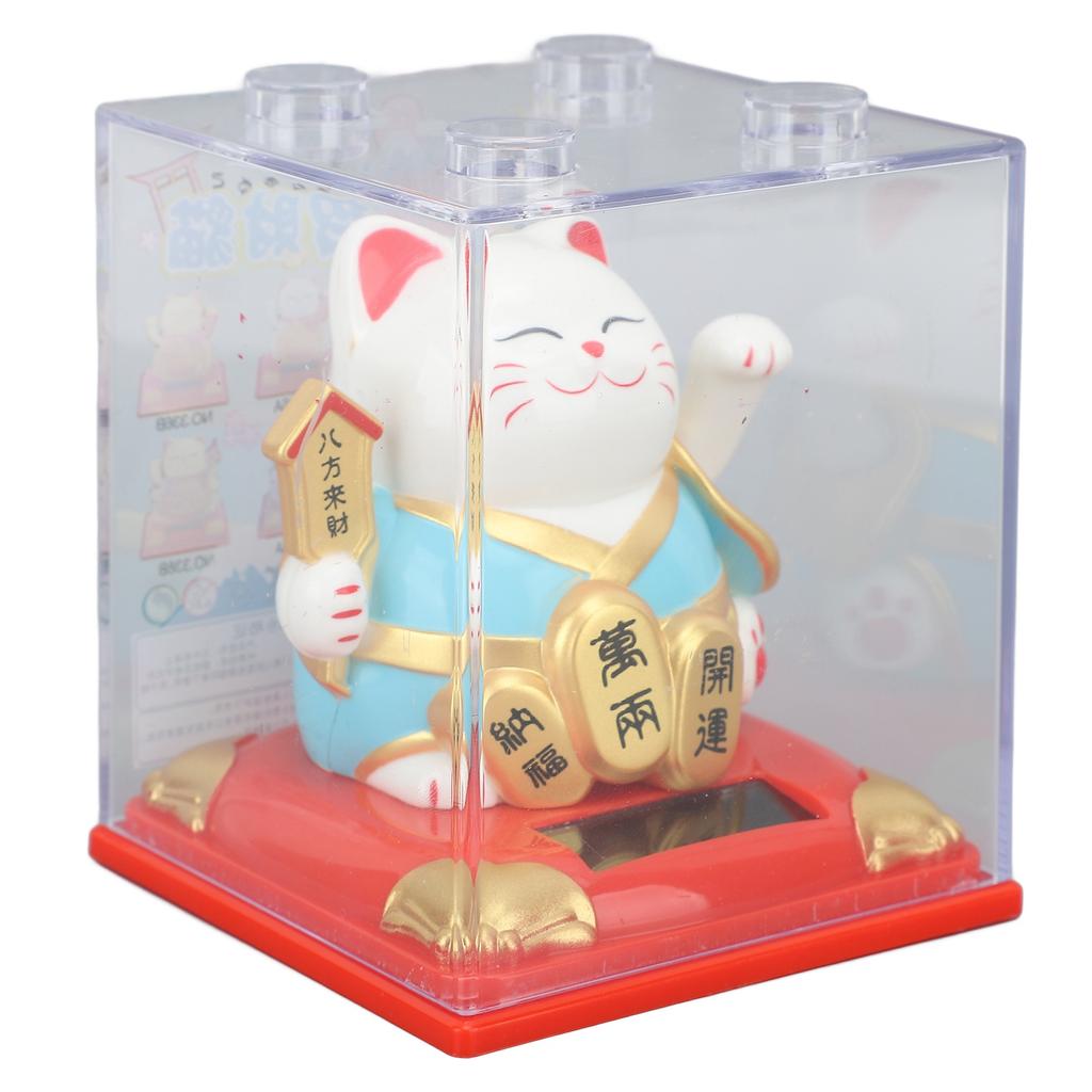 Solar Waving Cat Vivid Lovely Auto Waving Arm Fortune Cat Statue for Car Dashboard Window Decoration 3.15in