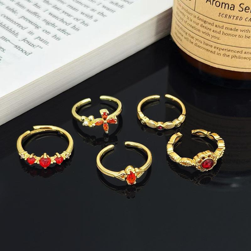 Medieval Vintage Fashion Retro Geometric Zircon Personality Opening Ring Female Cold Wind Niche Design Ring