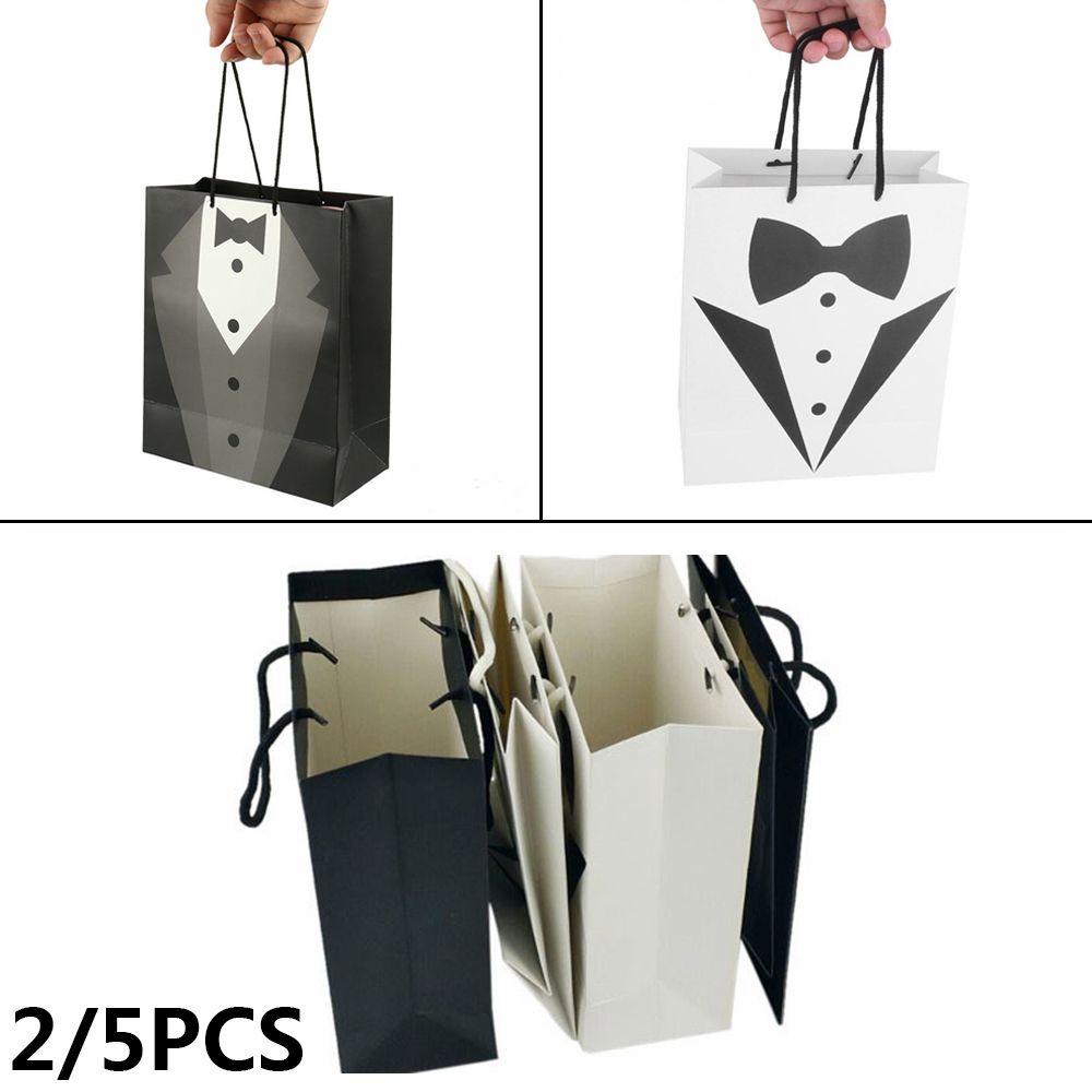 2/5pcs New Recyclable Party Supplies Tuxedo Groomsmen Thank You Shop Loot Gift Bag with Handles