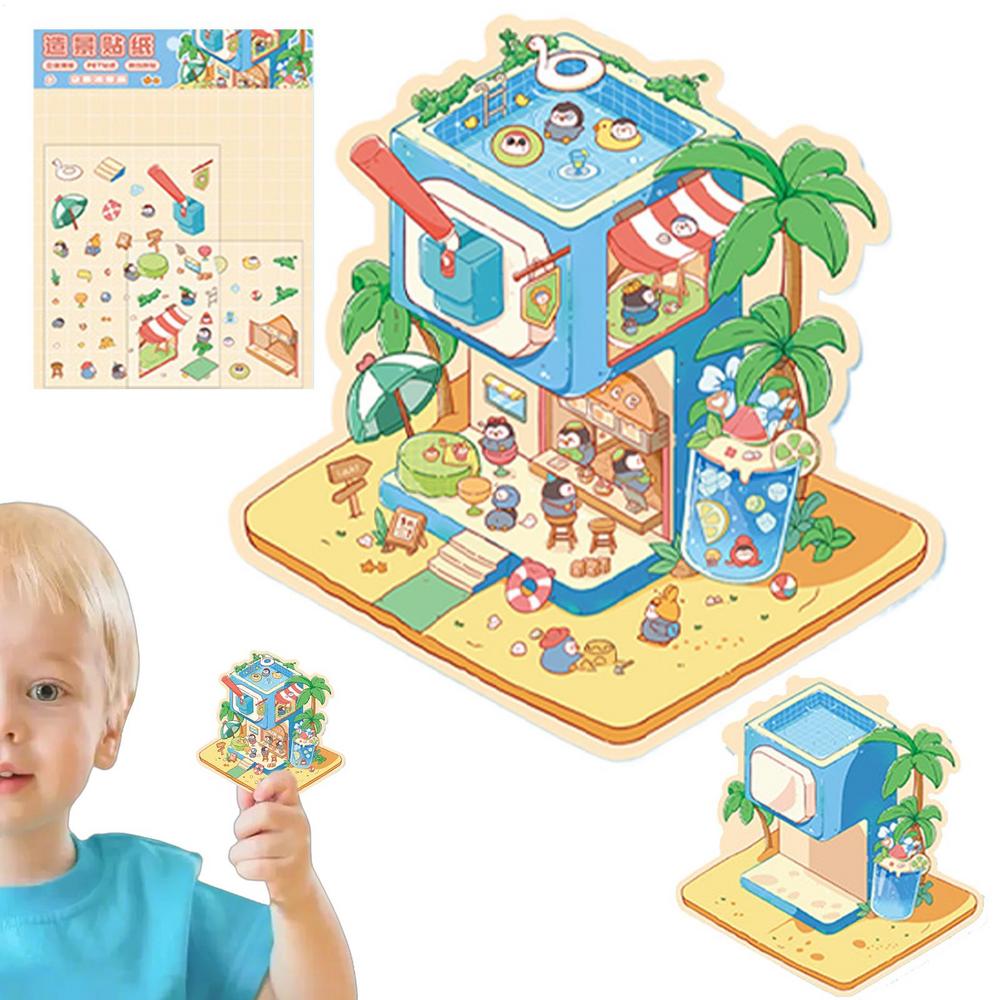 House Stickers Creative Miniature 3D Effect Landscaping Decals Scrapbooking Decoration Tool Mobile Phone Case Decals For Kids