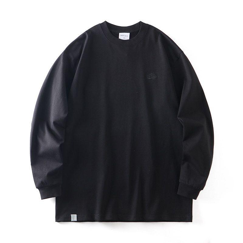 American Retro Heavy Weight Pure Cotton Shoulder Embroider White Long Sleeve T-shirt Men's Autumn and Winter Undershirt Export Cotton T-shirt