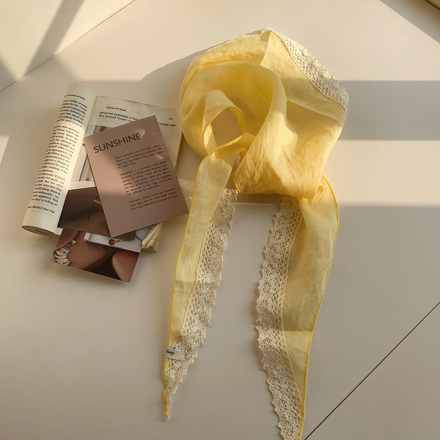 Women S Lace Triangle Scarf For Summer Spring Versatile Headband Shawl Neckerchief 130cm жёлтый
