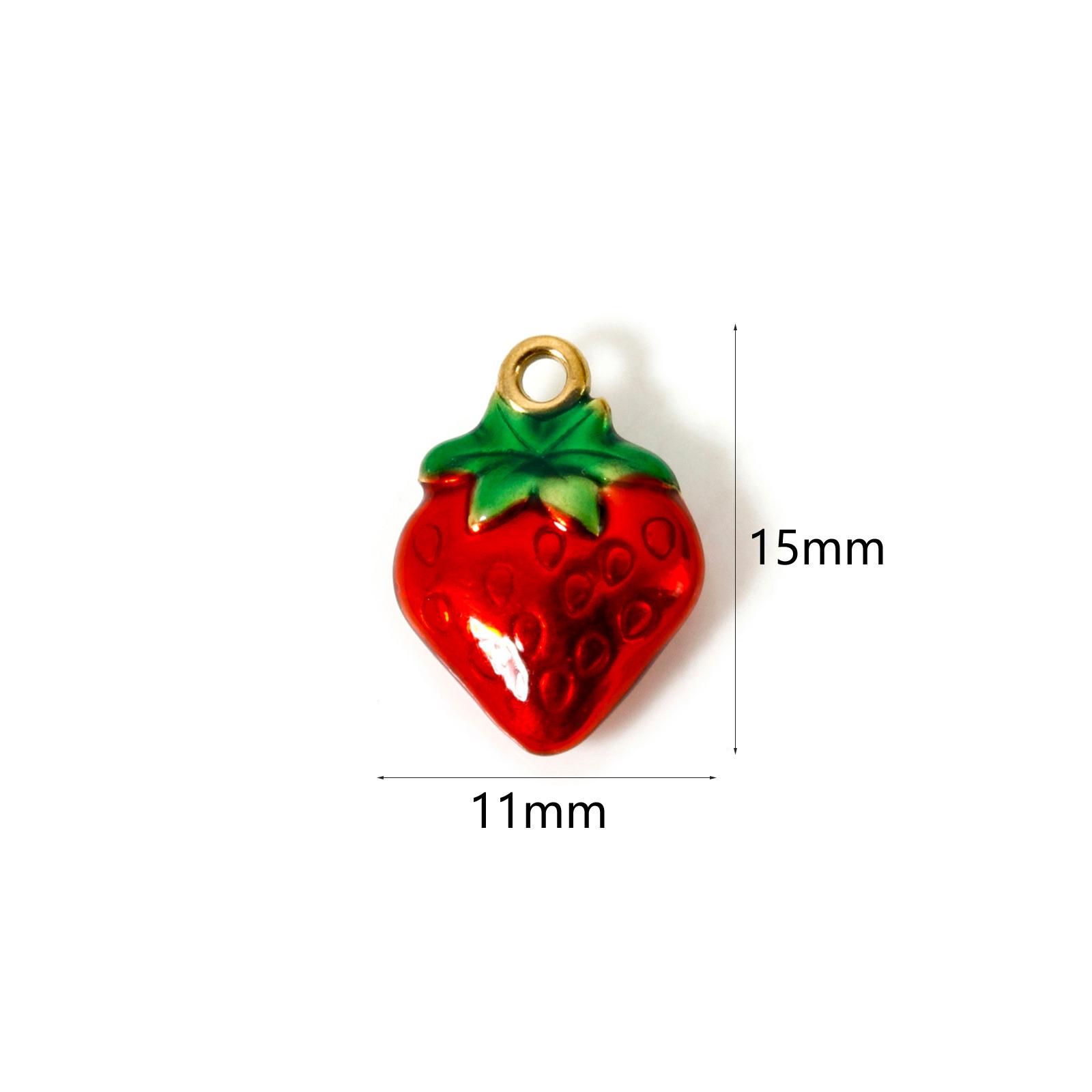 

1Piece 304 Stainless Steel Flora Collection Charms 18K Gold Plated Red Enamel Cherry Strawberry Pendants For DIY Necklace Making