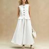 Women Sleeveless Button Front Vest Waistcoat and Long Skirt Two Piece Set Fashionable Solid Color Suit for Casual and Formal Wear