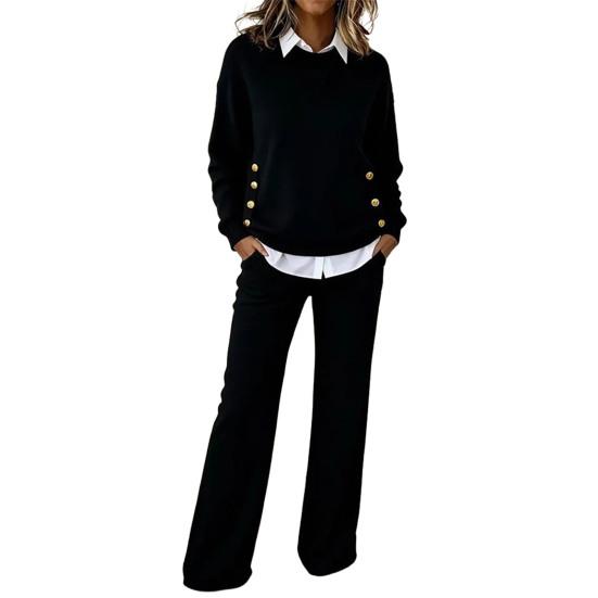 Dámský dvoudílný outfit Splicing Falešný dvoudílný mikina s límečkem a kalhoty s širokými nohavicemi Set Podzimní Ležérní Tepláková souprava Lounge set