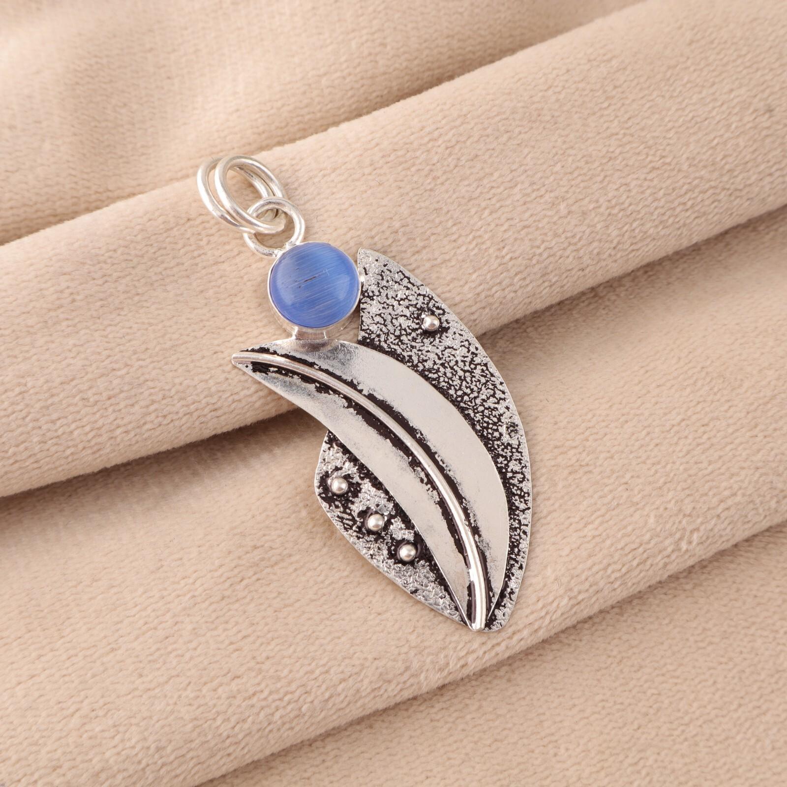 

Темно-синий камень «кошачий глаз» Ювелирные изделия из стерлингового серебра 925 пробы Ручной работы Подвеска для девочек PP-36-46