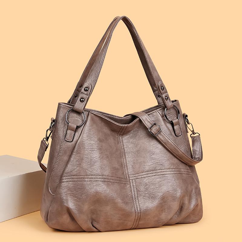 Middelaldrende tøyveske for kvinner Skulder Crossbody-veske Håndveske med stor kapasitet Mykt skinn morveske