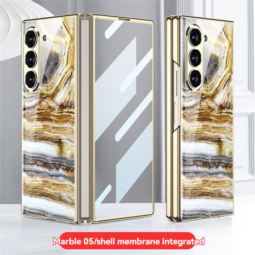 Husă Protectoare Pliabilă cu Model de Marmură, Rezistentă la Praf, Capac Spate + Protector de Ecran pentru Accesorii Samsung Galaxy Z Fold 6