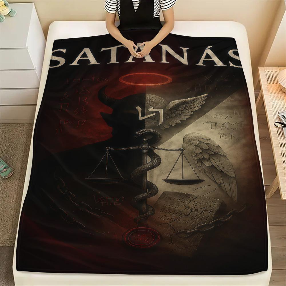 1PC Satan Print FlAannel Blanket, High quality Comfortable for All Seasons, Home Decor, Warmth and Comfort