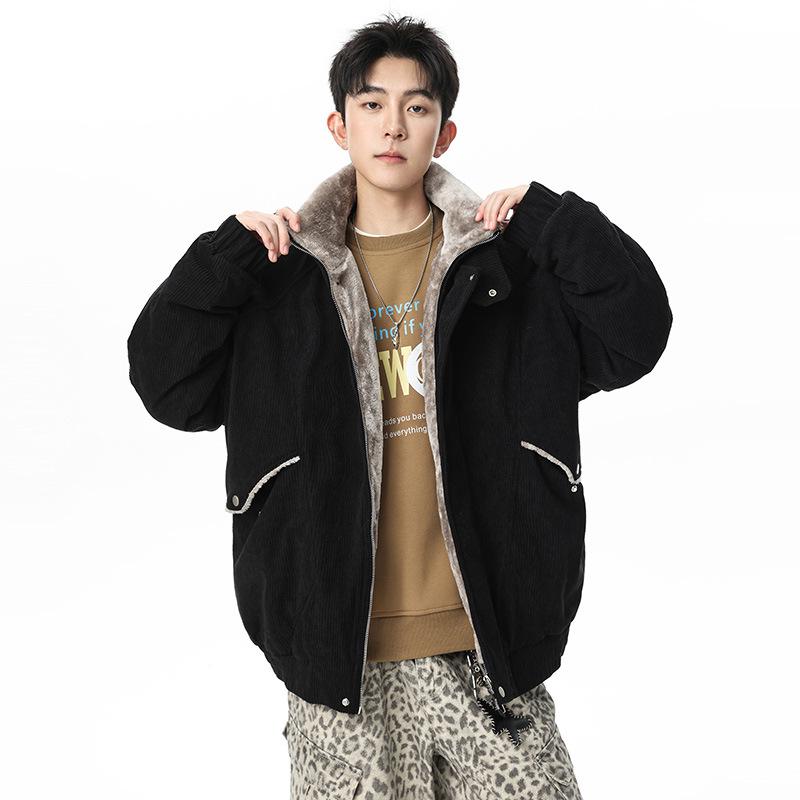 2025 Men's Japanese Retro Fur Collar Cotton Padded Jacket - Warm, Casual, Loose Fit Fashion Top for Autumn/Winter