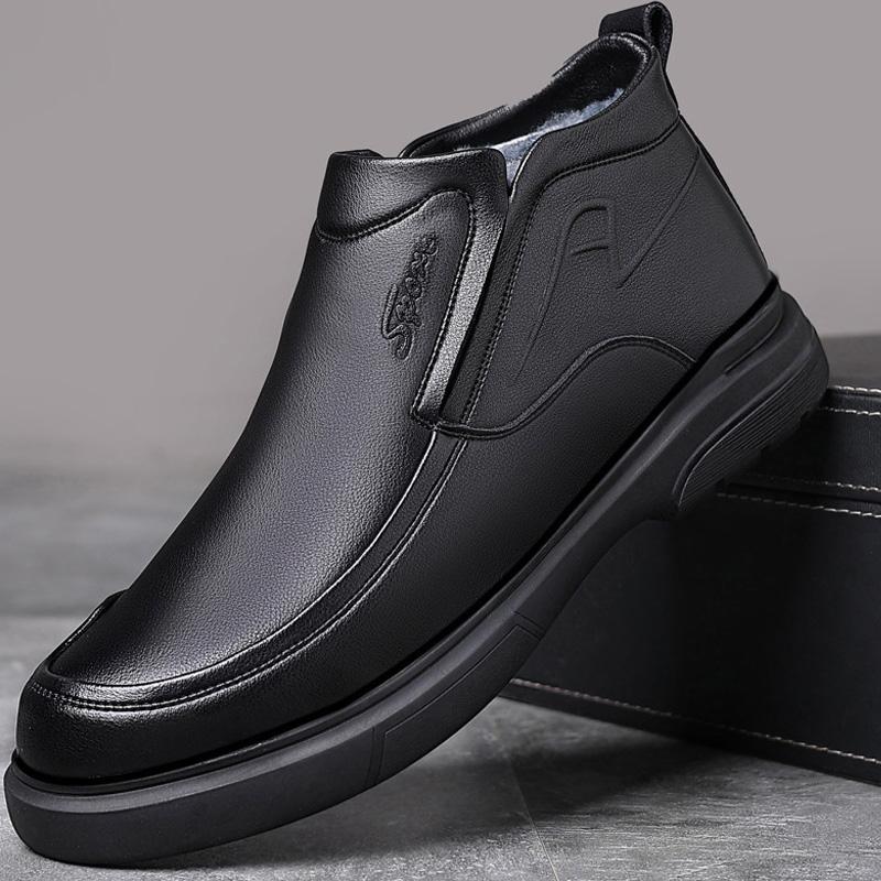 Pánské boty z pravé kůže s vlněnou kožešinou Zimní Pánské kotníkové boty Business Casual Muž Sněhule Pracovní obuv