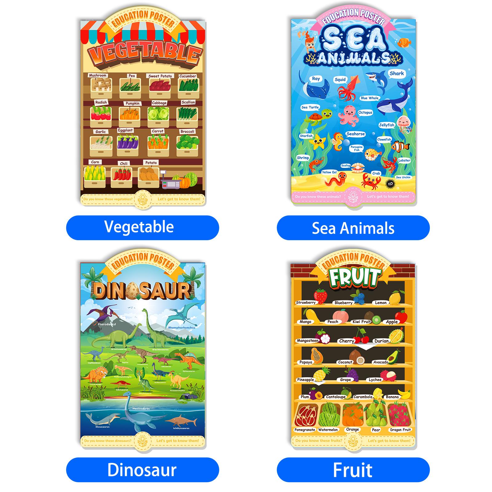 16 Educational Posters for Children: Cartoon Wall Art & English Literacy Charts for Early Learning