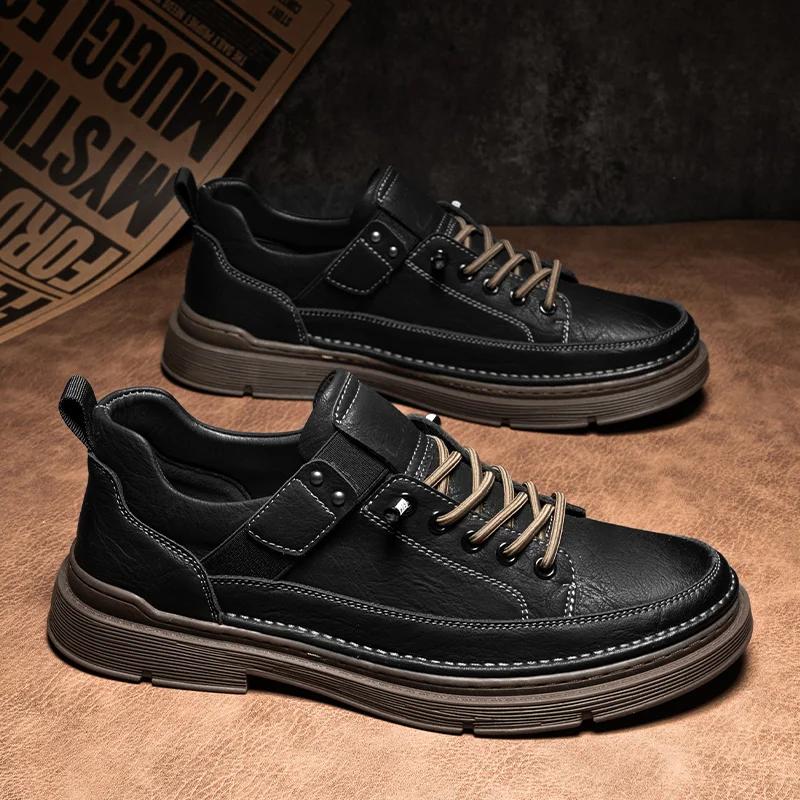 

Модные новые мужские дорожные повседневные туфли, повседневные туфли для ходьбы, трендовые и универсальные спортивные кожаные туфли, модная рабочая обувь 44 чёрный