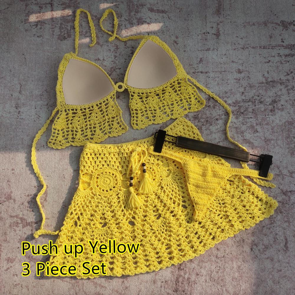 

Вязаный крючком купальник ручной работы, комплект из 3 предметов: бикини, юбка и стринги Large