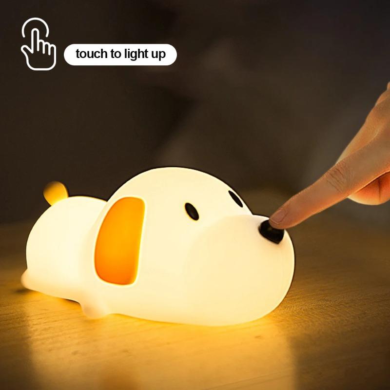 Silicone LED Papa Puppy Night Light Touch Sensor Dog Lamp Rechargeable Adjustable Brightness Children Bedside Bedroom Home Decor