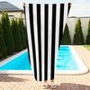 Fun Black and White Striped Beach Towel, Modern Graphic Art Quick-Dry Sand-Free Microfiber Bath Towel for Picnic and Camping