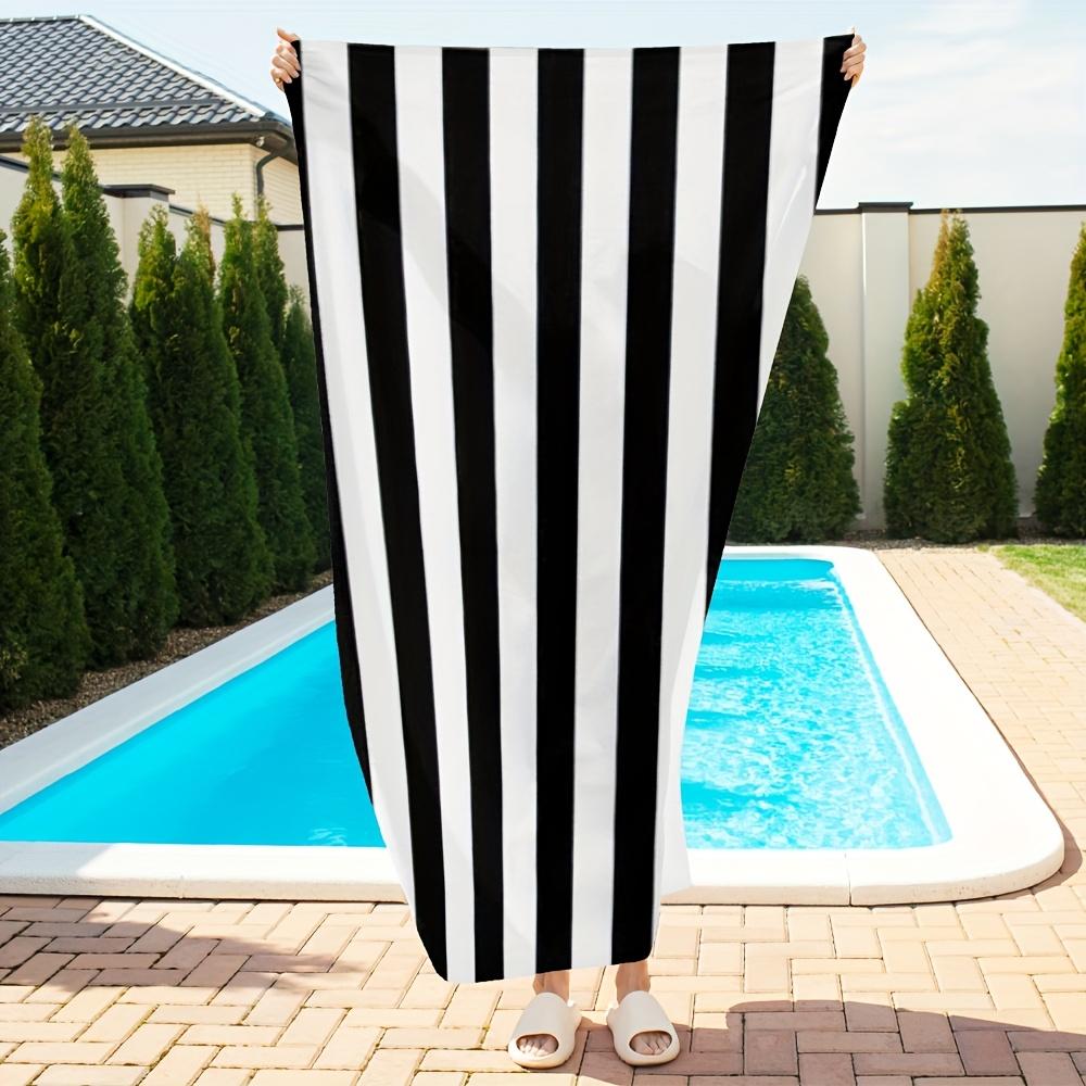 Fun Black and White Striped Beach Towel, Modern Graphic Art Quick-Dry Sand-Free Microfiber Bath Towel for Picnic and Camping