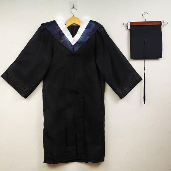 Unisex Matte Graduation Cap Gown Set with Fake Shirt Collar And Neck Tie Professional Formal Attire Bachelor's Uniform for High School College