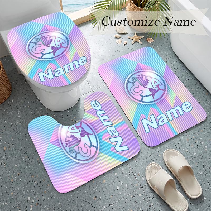 Club America (5) Custom name Flannel Toilet 3 Piece Set Soft Bathroom Rug Toilet Seat Cover for Bathroom Home Decor