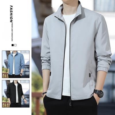 Jacket Men's Fall Simple Solid Color Collar Windproof Jacket Youth Fashion Casual Versatile Windbreaker Coats