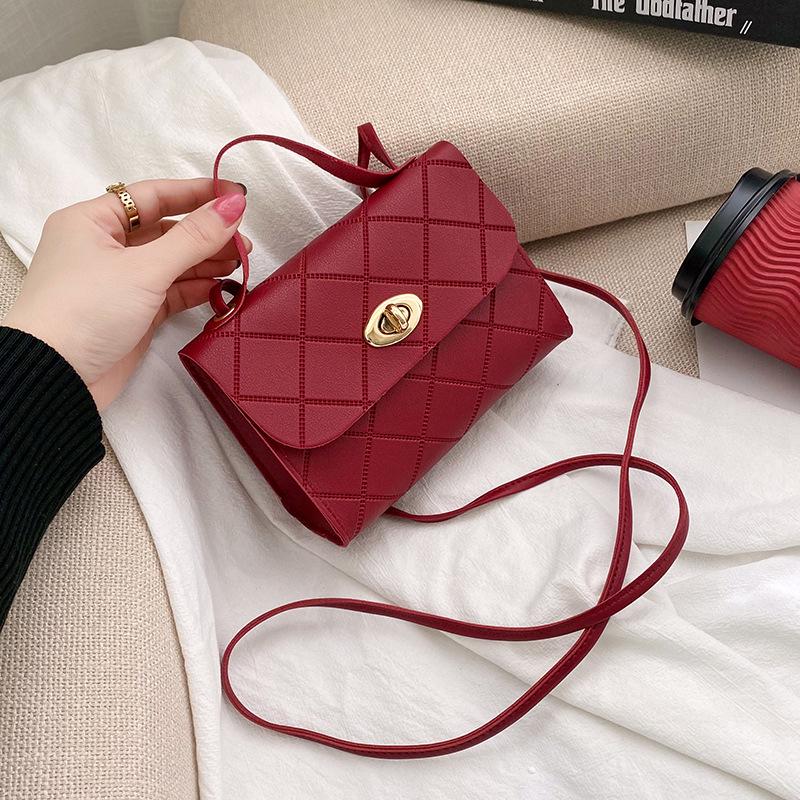 Argyle Lock Small Square Crossbody Bag - Fashionable Versatile Women's PU Mini Handbag