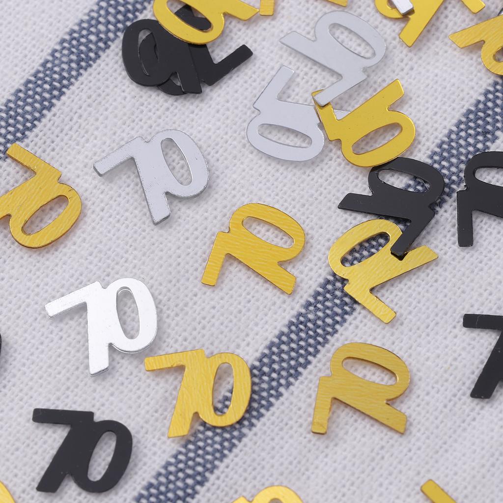 1200Pcs Anniversary Confetti Number 70 Reusable Sequins for Invitations Wrapping Paper Party Decor Golden Silver Black