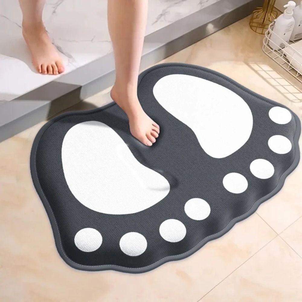 Cartoon Footprint Bath Mat 40*60cm Non-slip Backing Doormat Dirt-scraping Surface Water Absorption Floor Rug Home Decoration