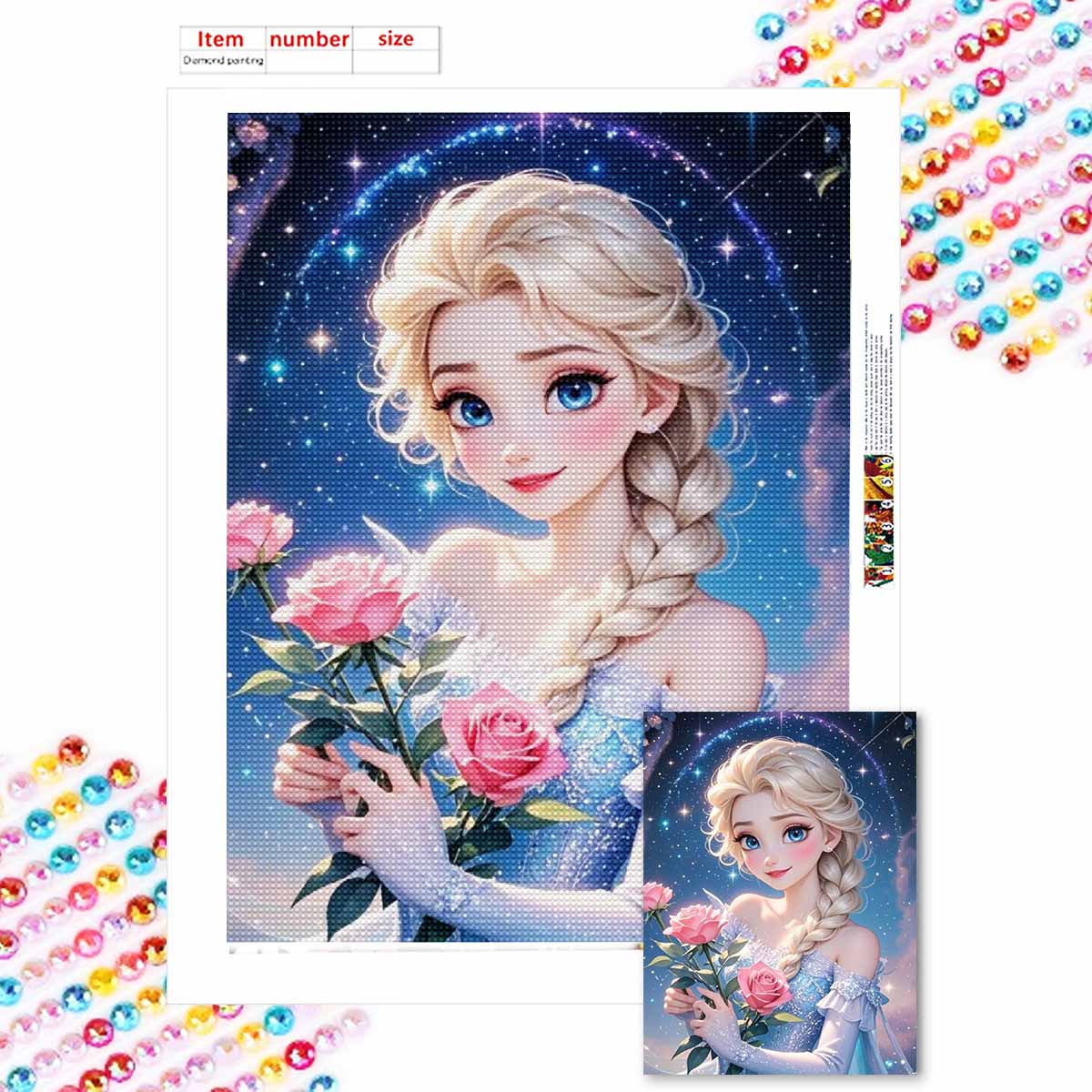 

Алмазная живопись своими руками Принцесса Эльза и цветы Набор для вышивания крестом Мозаичное искусство Алмазная живопись Полная выкладка Алмаз Домашнее украшение Round 20x30cm