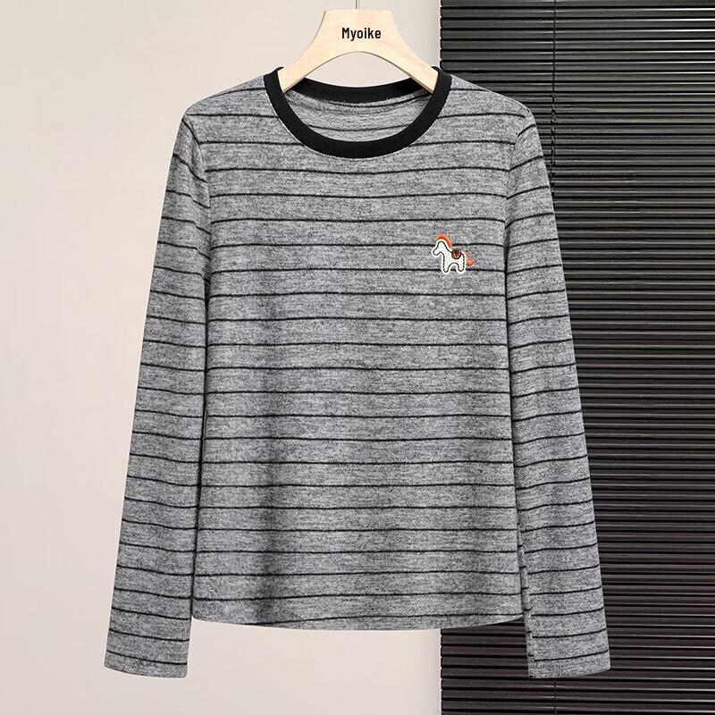 Women's Color-Block Striped Round Neck Long Sleeve T-Shirt
