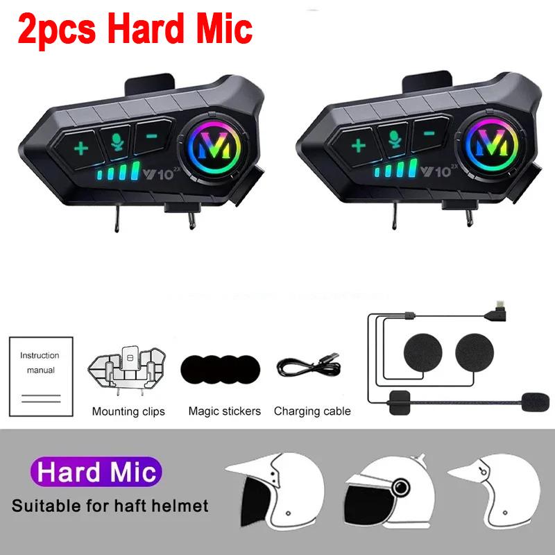 1/2 Pièces Y10 2x Bluetooth 5.3 Casque Interphone Appel Mains Libres Moto Interphone Étanche 2000mAh Moto Interphone