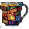 Book Coffee Mug Cappuccino Colorful 3D Library Book Mug Shelf Milk Cup Tea Cup Arabic Resin Glass Coffee Cup Kitchen Mug
