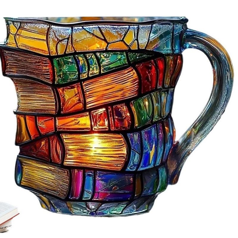 Book Coffee Mug Cappuccino Colorful 3D Library Book Mug Shelf Milk Cup Tea Cup Arabic Resin Glass Coffee Cup Kitchen Mug