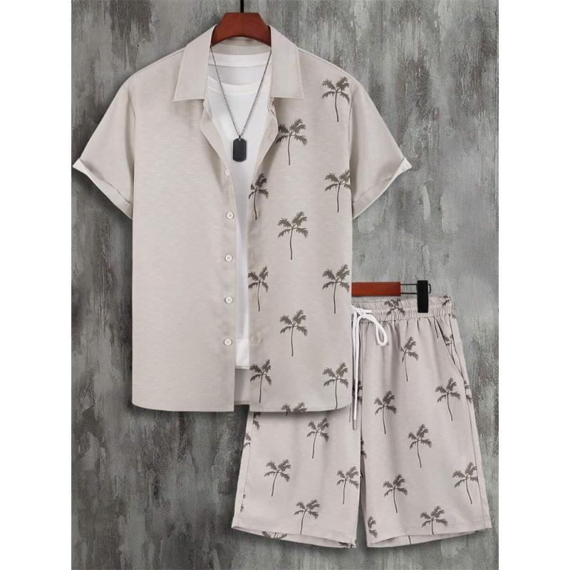 2026 Herren Kurzarmhemd Set Luxuriöser Retro Musterdruck Lässige Mode Täglich Sommerurlaub